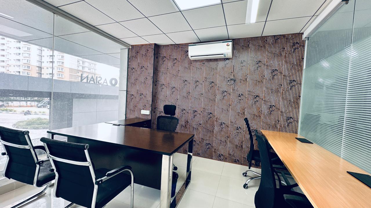 Premium MD cabin at Covibe Coworking Space Kondapur with executive desk and visitor chairs