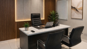 Premium executive office cabin with MD desk and visitor chairs at Covibe Coworking Space Hyderabad