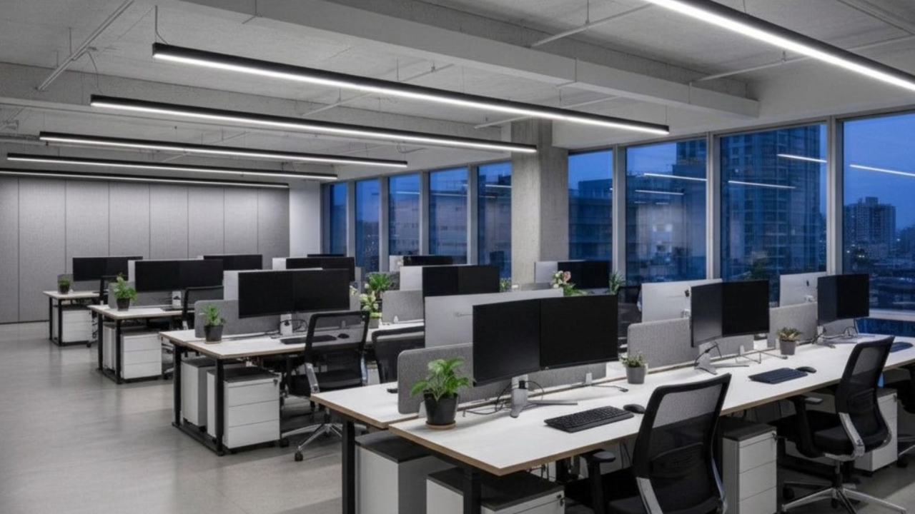 Modern open office workspace with dedicated desks and computer workstations at Covibe Coworking Space Hyderabad